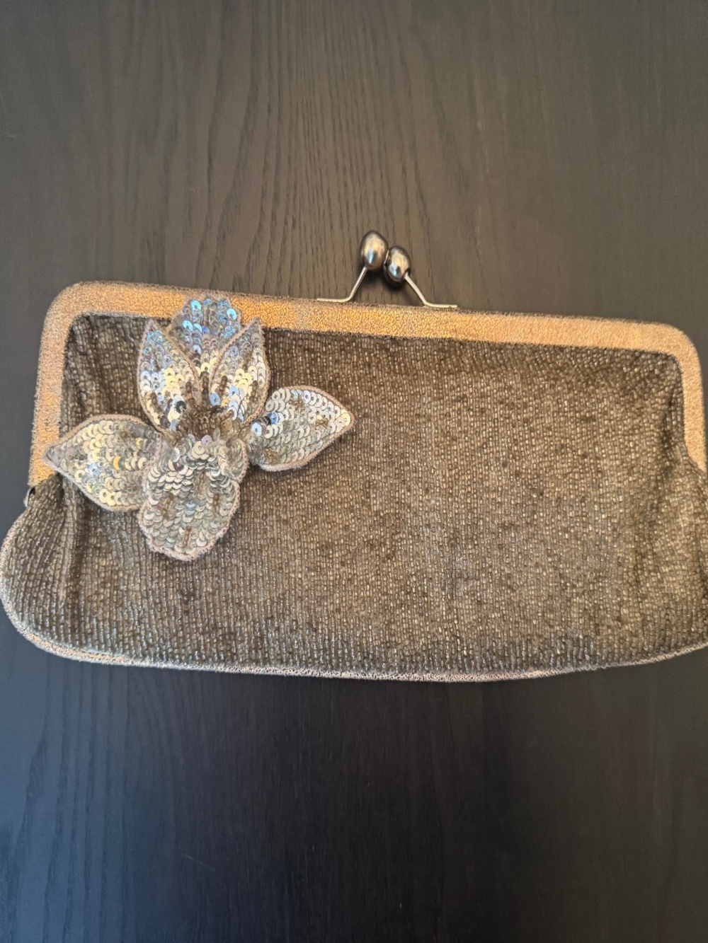 Vintage 1990s Betsey Johnson Beaded Flower Kiss Lock Clutch